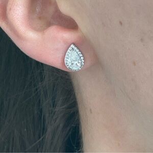 NEW 2CT Moissanite Diamond Halo Pear Teardrop Shaped Stud Earrings